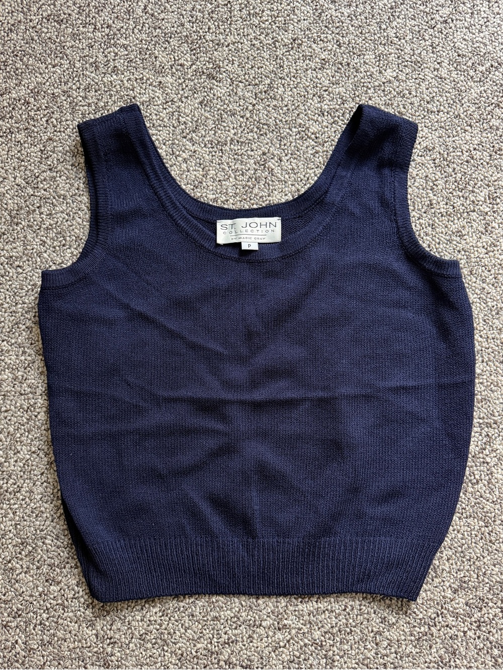 St John Collection by Marie Gray Navy Cropped Knit Sleeveless Top P XS